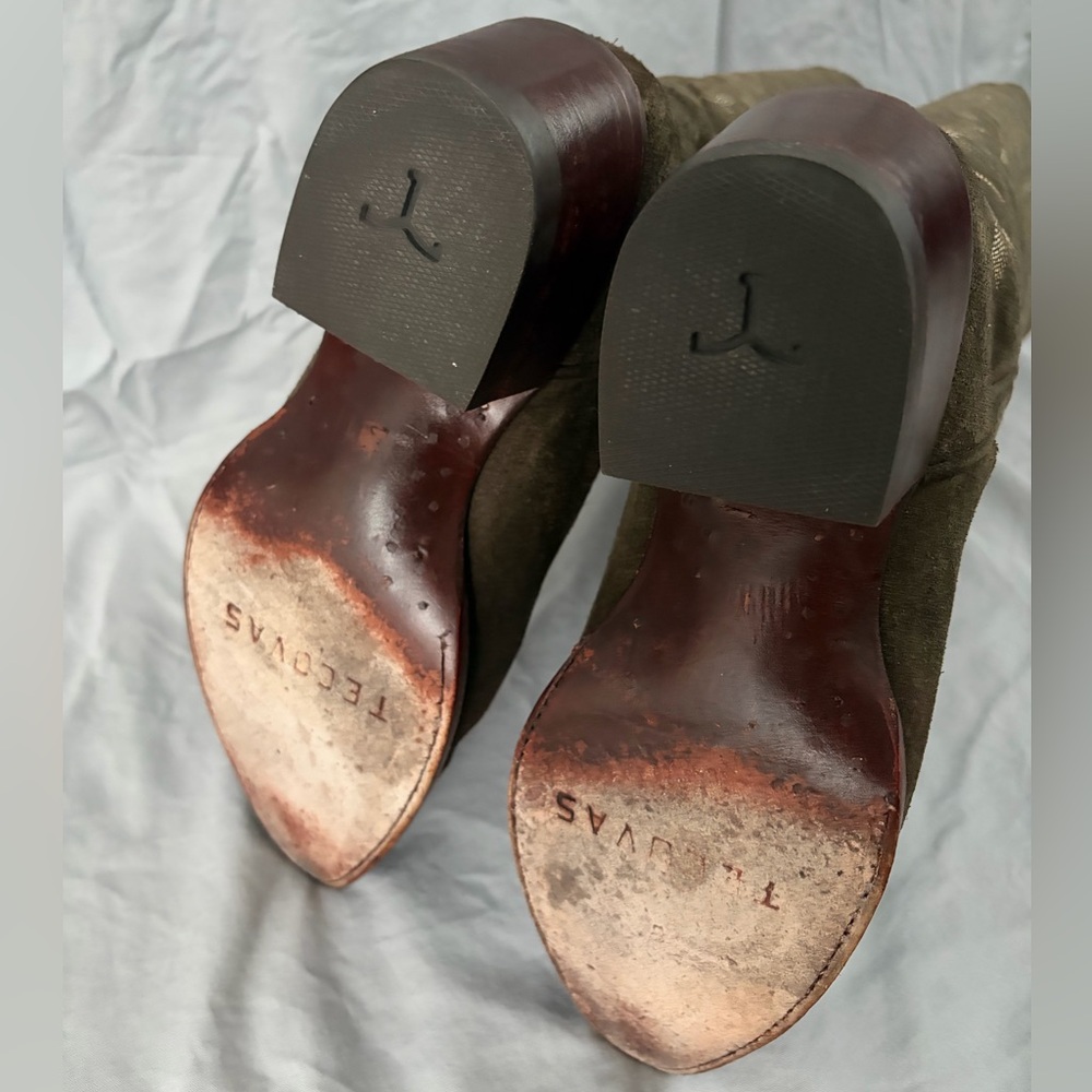 Tecovas Abby Olive Green Suede Cowgirl Boots - Picture 5 of 6